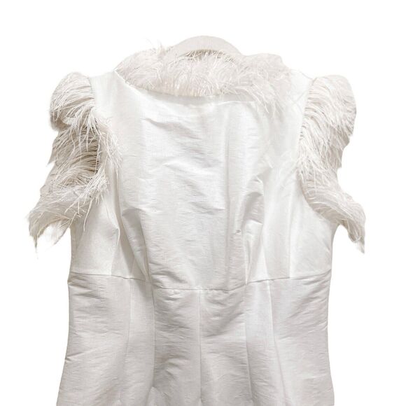 NWT Rachel Gilbert Solomon Ostrich Feather Trim Ivory Midi Dress Size 8 - Picture 5 of 10
